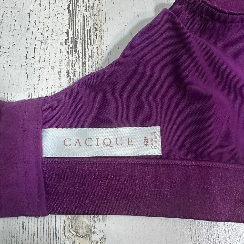 Cacique 42H Plum No-Wire Bra MSRP $50 Comfort Bliss Lightly Lined